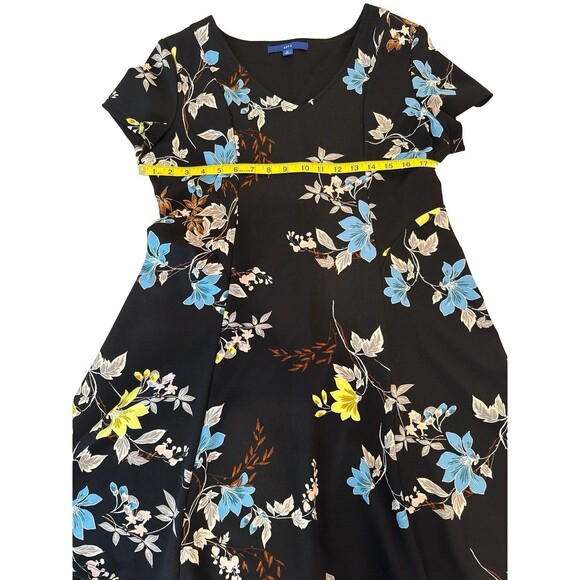 APT. 9 Women’s Floral Black Swing Dress XL Short Sleeve Stretch V-Neck - Picture 3 of 4
